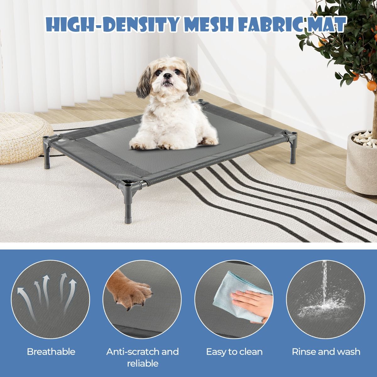 Niche pour chien surélevée Coast 91 cm pour petites races, gris, 64 x 91 x 86 cm