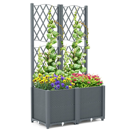 Coast Bac de jardin surélevé avec clôture 80 x 40 x 140 cm - gris, comprend un système d'arrosage automatique pour une croissance optimale des plantes grimpantes