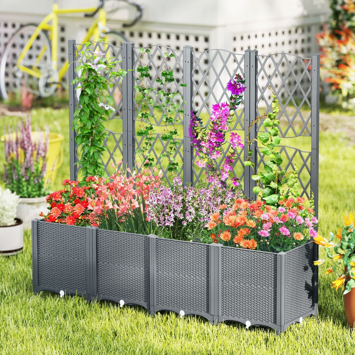 Coast Bac de jardin surélevé avec clôture 80 x 40 x 140 cm - gris, comprend un système d'arrosage automatique pour une croissance optimale des plantes grimpantes