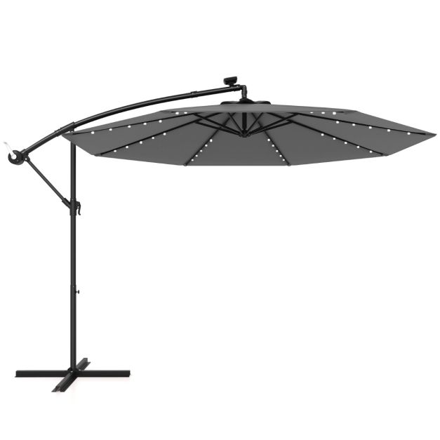 Coast Grand Parasol suspendu mobile - 300x300x250 cm - 40 LEDs et panneau solaire - Gris