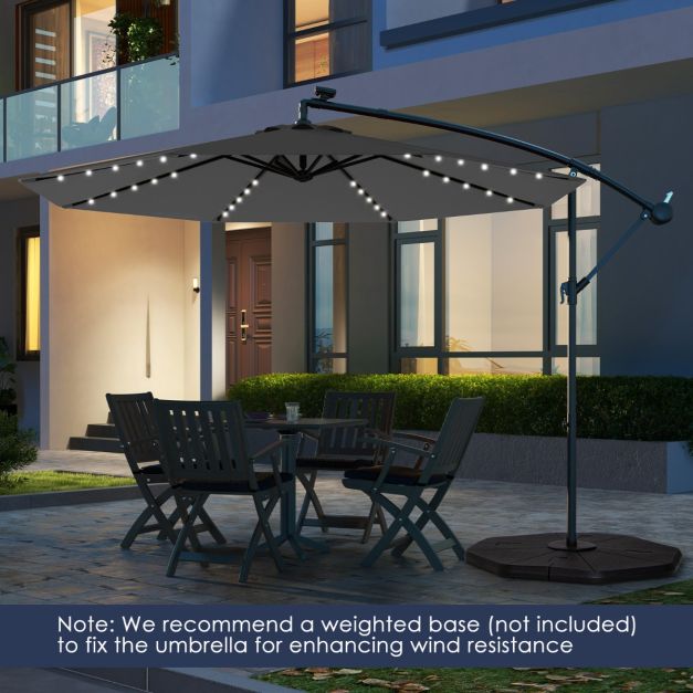 Coast Grand Parasol suspendu mobile - 300x300x250 cm - 40 LEDs et panneau solaire - Gris