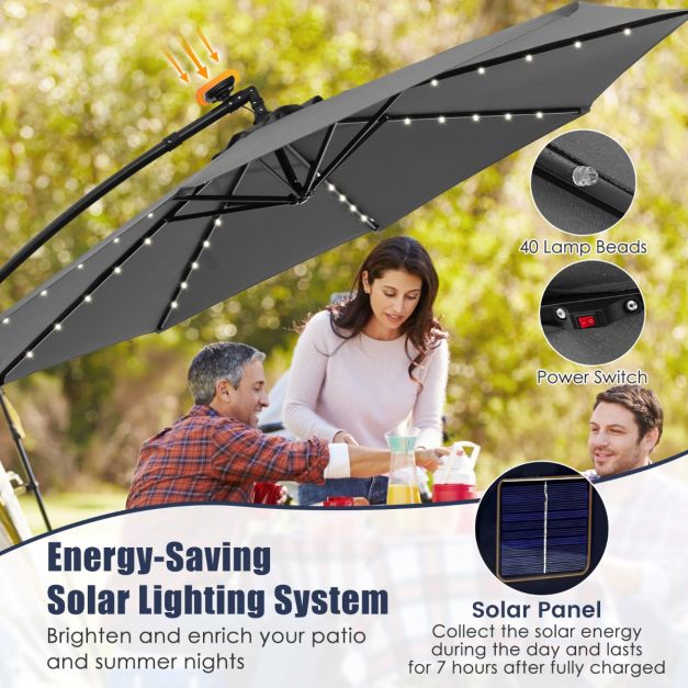 Coast Grand Parasol suspendu mobile - 300x300x250 cm - 40 LEDs et panneau solaire - Gris