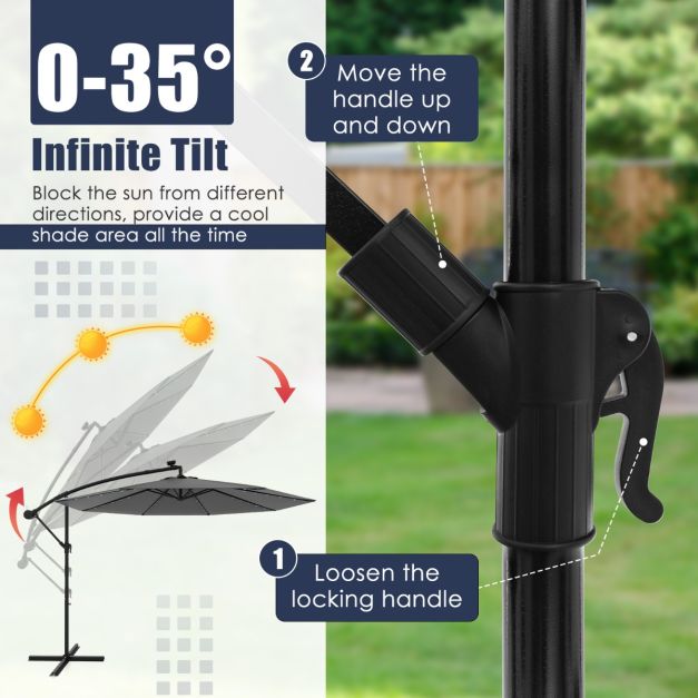 Coast Grand Parasol suspendu mobile - 300x300x250 cm - 40 LEDs et panneau solaire - Gris