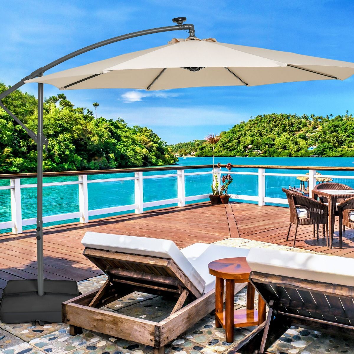 Coast Parasol flottant avec sacs de sable et éclairage LED - Ø300cm - Beige