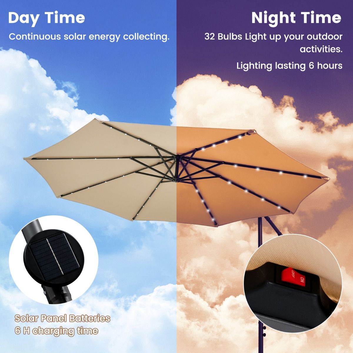 Coast Parasol flottant avec sacs de sable et éclairage LED - Ø300cm - Beige