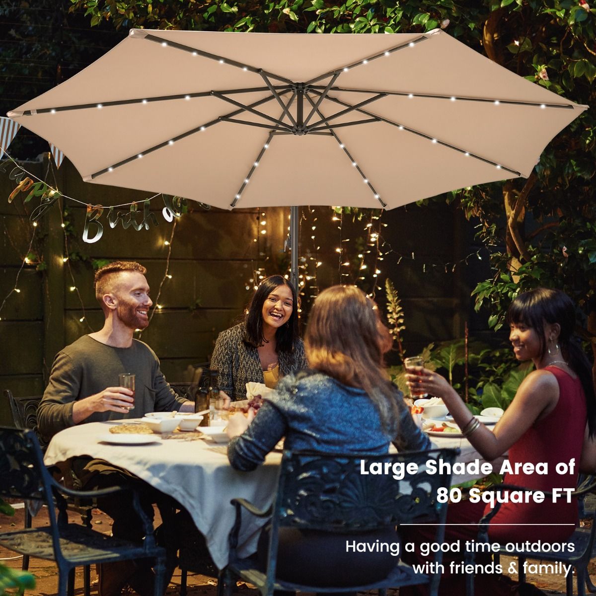 Coast Parasol flottant avec sacs de sable et éclairage LED - Ø300cm - Beige
