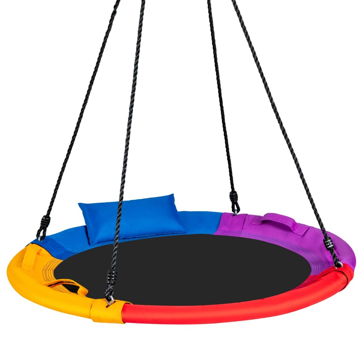 Balançoire côtière Ø100 cm - Colorée - Hauteur réglable 100-180 cm - Coussin et poignées inclus