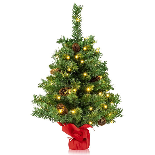 Coast Artificial Christmas Tree with Led Lights and Pine Cones - Sapin de Noël de table avec socle en ciment - Vert - 64 cm
