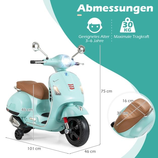 Coast Electric Motocyclette pour enfants verte - Scooter de type Vespa avec lumières LED et klaxon - 75 x 46 x 101 cm