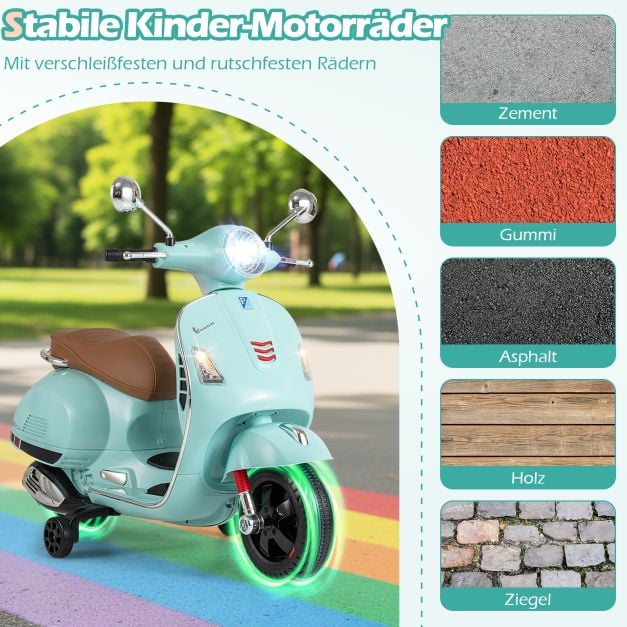 Coast Electric Motocyclette pour enfants verte - Scooter de type Vespa avec lumières LED et klaxon - 75 x 46 x 101 cm