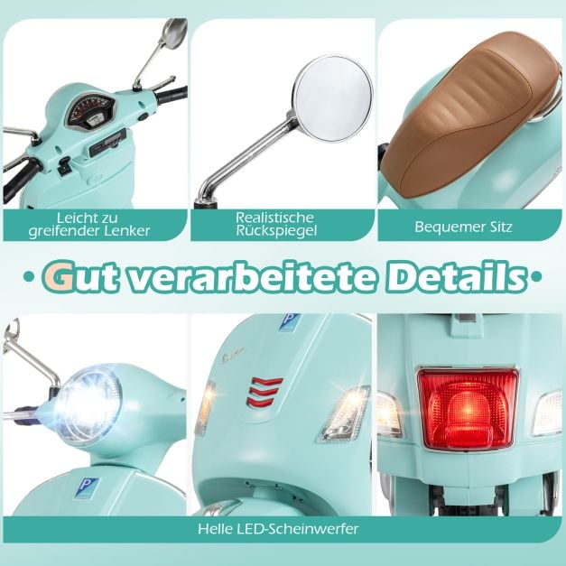 Coast Electric Motocyclette pour enfants verte - Scooter de type Vespa avec lumières LED et klaxon - 75 x 46 x 101 cm