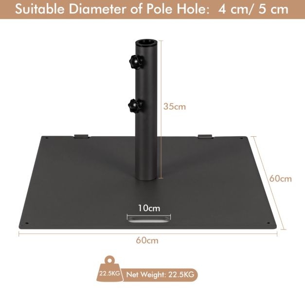 Pied de parasol Coast avec roulettes – Pied de parasol carré en métal 60 x 60 x 35 cm – Noir