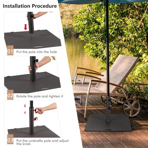 Pied de parasol Coast avec roulettes – Pied de parasol carré en métal 60 x 60 x 35 cm – Noir