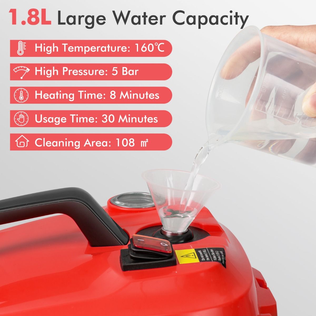 Coast Nettoyeur vapeur portable 2000W Rouge - 37 x 26 x 25 cm - 5 Bar - 1.8 Liter - 15-Pièces