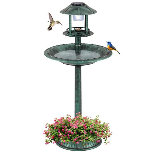 Bain d'oiseaux Coast avec éclairage solaire - Station d'alimentation avec pot de fleurs 51 x 51 x 107 cm - Vert