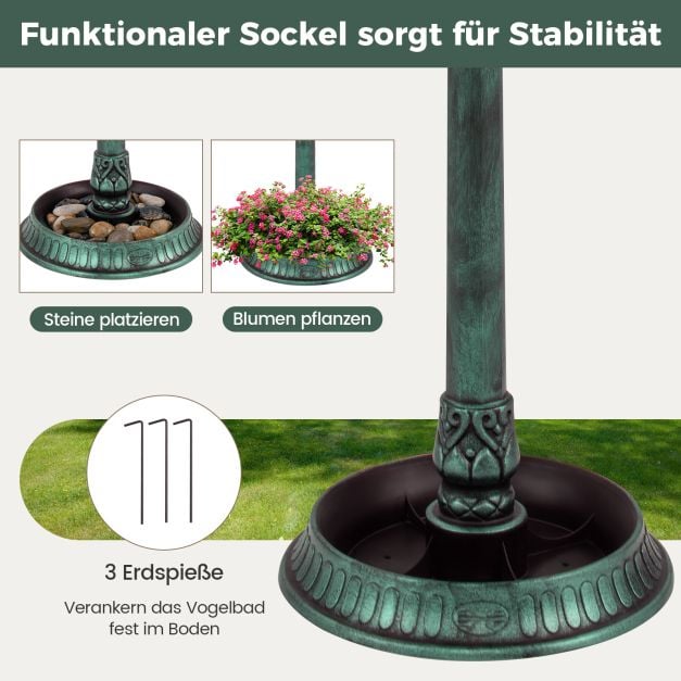 Bain d'oiseaux Coast avec éclairage solaire - Station d'alimentation avec pot de fleurs 51 x 51 x 107 cm - Vert