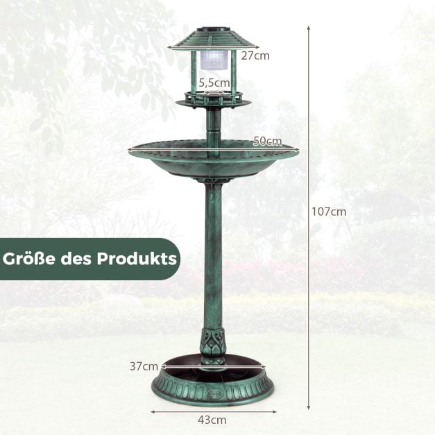 Bain d'oiseaux Coast avec éclairage solaire - Station d'alimentation avec pot de fleurs 51 x 51 x 107 cm - Vert