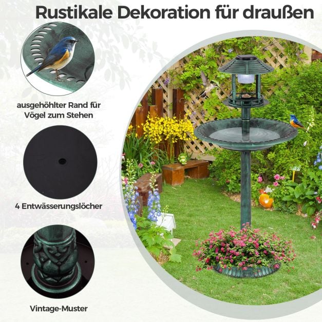 Bain d'oiseaux Coast avec éclairage solaire - Station d'alimentation avec pot de fleurs 51 x 51 x 107 cm - Vert