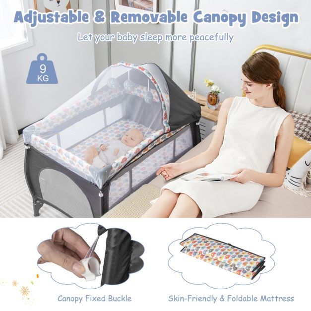 Coast Parking Bed avec table à langer et matelas - 102x72 cm - Grey