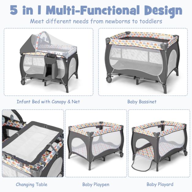 Coast Parking Bed avec table à langer et matelas - 102x72 cm - Grey