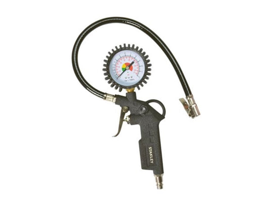 Pistolet à air comprimé Stanley W150533xstn – Équipé d'un manomètre intégré, d'un raccord de 1/4 pouce et d'une poignée ergonomique – Pour les pneus de voiture et les matelas pneumatiques – Métal noir – 100 litres par minute