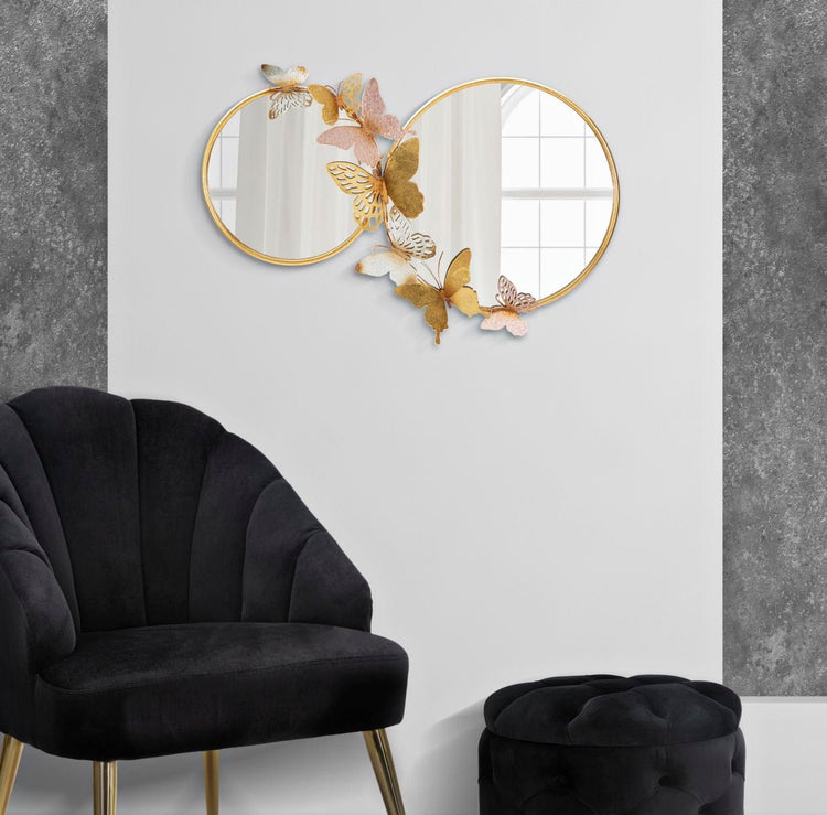 Atmosphera Miroir mural double farfalle - Rose/Doré - 81 × 3 × 52,5 cm