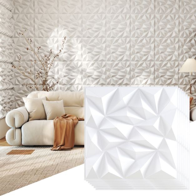 Coast 3D Wall Panels - Diamond Design - 40 Pieces - 50 x 50 cm - White