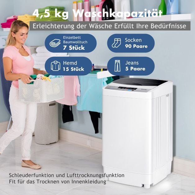 Lave-linge Coast Mini 4,5 kg – Lave-linge à chargement par le haut entièrement automatique avec écran, 50 x 50 x 85 cm – Gris
