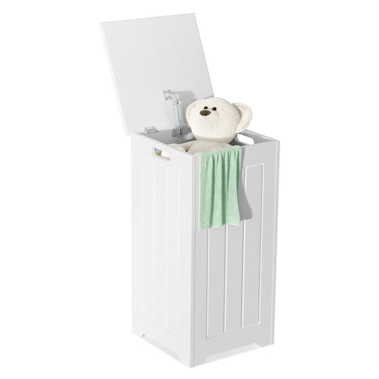 Coast 35L Freestanding Laundry Basket - 30×30×61 cm - White - With Top Lid, Metal Hinges & Handles