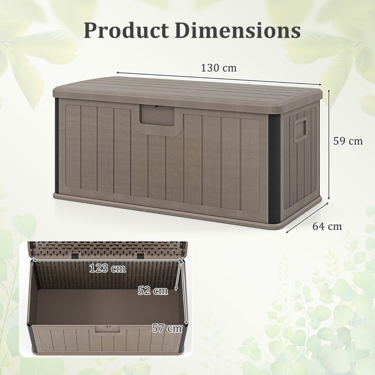 coast Garden Box 378 L - 130x64x59 cm - Boîte à coussins imperméable avec couvercle verrouillable - Marron