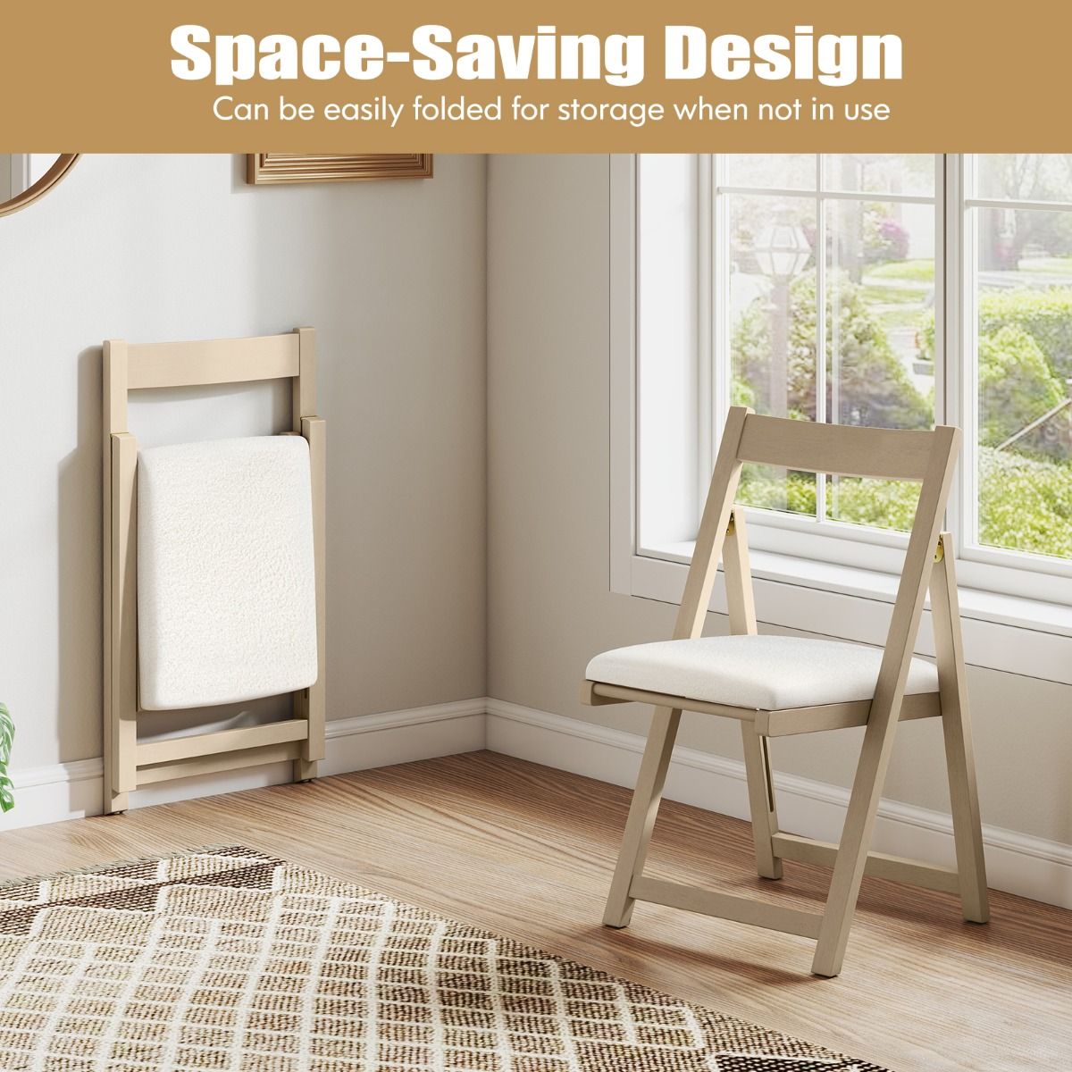 Coast Wooden Folding Chairs 2-Piece Set Beige - 49 x 57.5 x 87 cm - rembourré avec coussin - sans accoudoirs - empilable