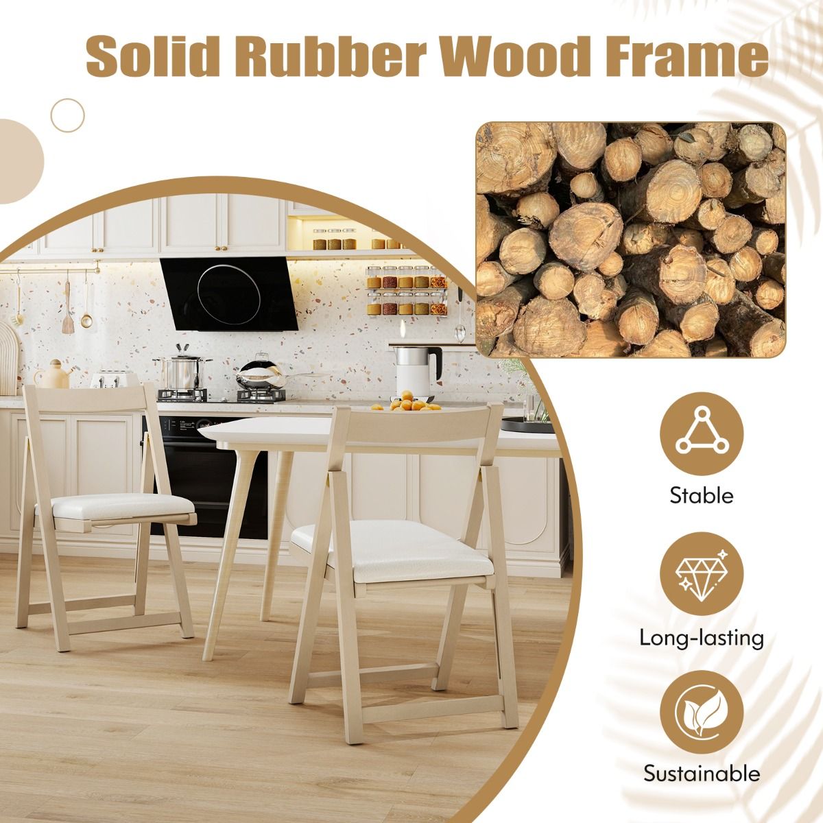 Coast Wooden Folding Chairs 2-Piece Set Beige - 49 x 57.5 x 87 cm - rembourré avec coussin - sans accoudoirs - empilable