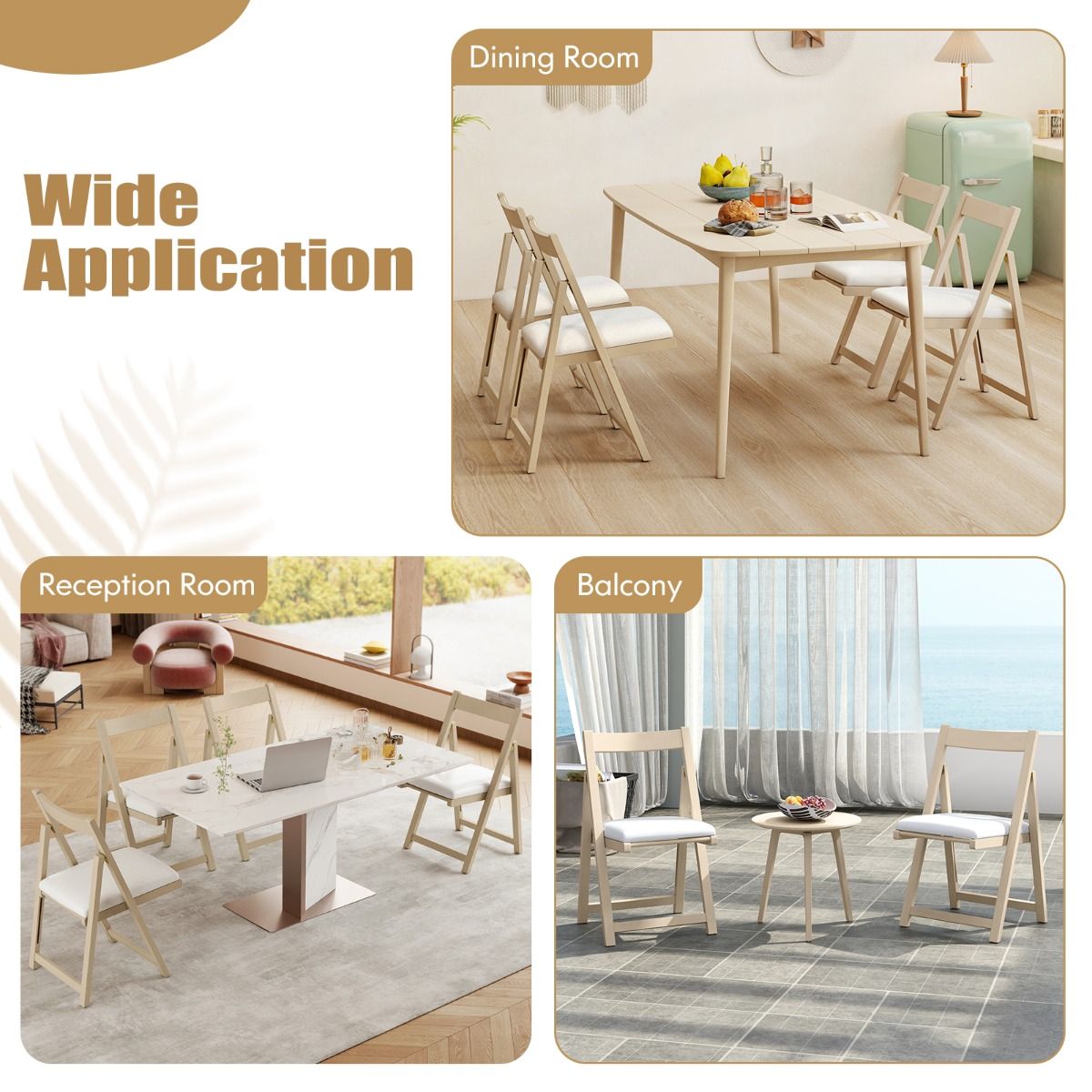 Coast Wooden Folding Chairs 2-Piece Set Beige - 49 x 57.5 x 87 cm - rembourré avec coussin - sans accoudoirs - empilable
