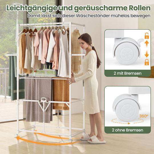 Coast Drying Rack Silver - Panier à linge pliable en aluminium avec roulettes et étagère amovible - 94 x 54 x 174 cm