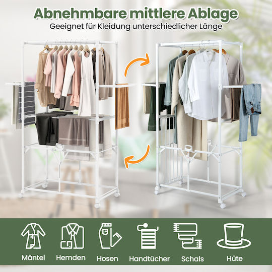 Coast Drying Rack Silver - Panier à linge pliable en aluminium avec roulettes et étagère amovible - 94 x 54 x 174 cm
