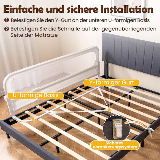 Coast Bed Rail White - Barrière de lit pliable pour enfants avec fenêtre en filet et sangle de fixation - 178 x 36 x 60 cm