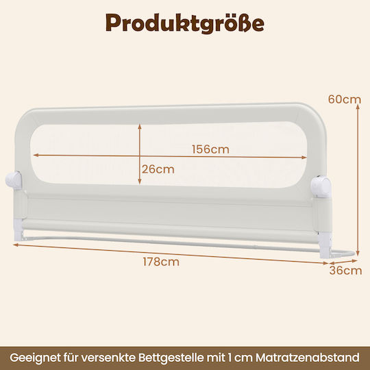 Coast Bed Rail White - Barrière de lit pliable pour enfants avec fenêtre en filet et sangle de fixation - 178 x 36 x 60 cm