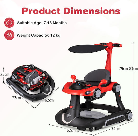 Coast Walker 7-en-1 - Ajustable - Pliable - Playboard - Musique - Eclairage - Noir/Rouge
