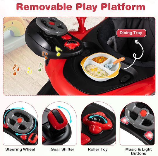 Coast Walker 7-en-1 - Ajustable - Pliable - Playboard - Musique - Eclairage - Noir/Rouge