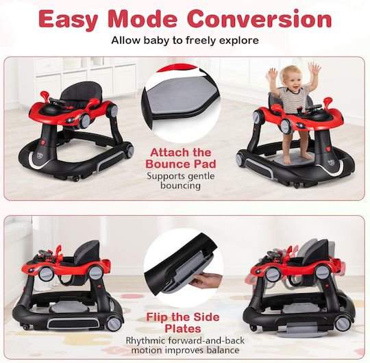 Coast Walker 7-en-1 - Ajustable - Pliable - Playboard - Musique - Eclairage - Noir/Rouge