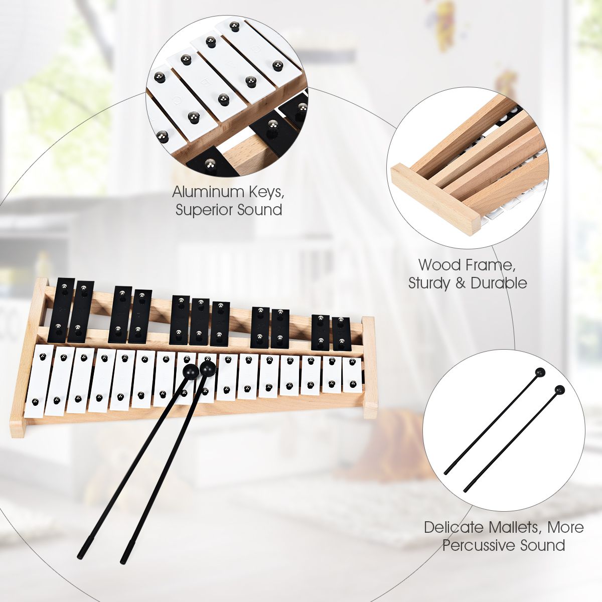 Coast Xylophone 27 Notes - Carillons avec sac de transport et 2 marteaux - 43.5 x 24 x 4 cm - Noir/Blanc