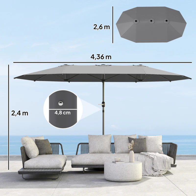 Outsunny XXL Parasol double face 436x260 cm - Gris foncé - Protection UV30+ - Ovale - Avec manivelle - Jardin et terrasse