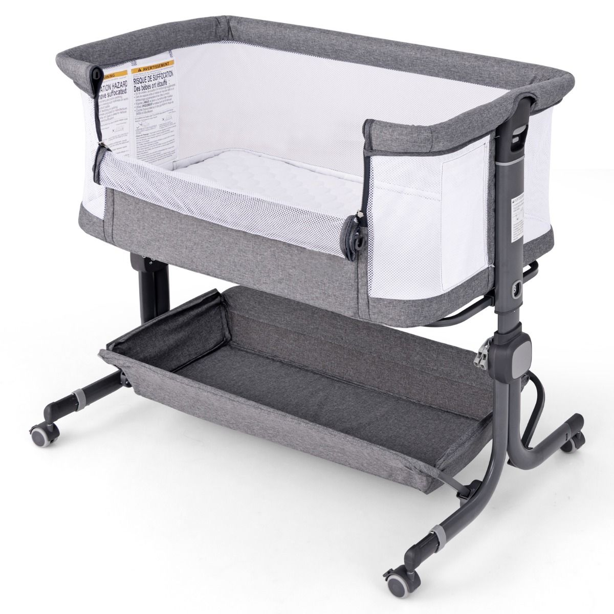 Coast 3-in-1 Baby Bed - Dark Grey - 87 x 63 x 85 cm - Couchette avec matelas - 6 fois ajustable - pliable avec panier de rangement