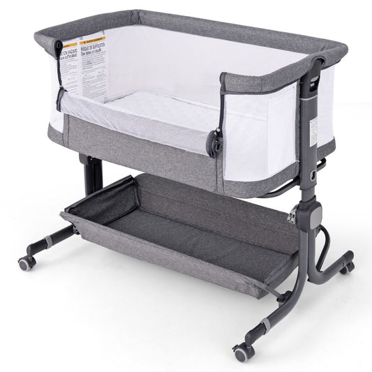 Coast 3-in-1 Baby Bed - Dark Grey - 87 x 63 x 85 cm - Couchette avec matelas - 6 fois ajustable - pliable avec panier de rangement