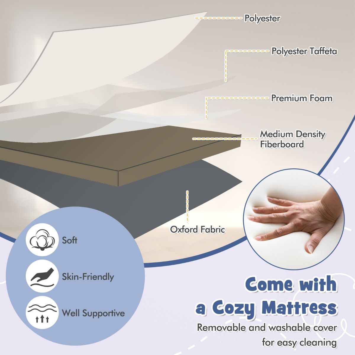 Coast 3-in-1 Baby Bed - Dark Grey - 87 x 63 x 85 cm - Couchette avec matelas - 6 fois ajustable - pliable avec panier de rangement