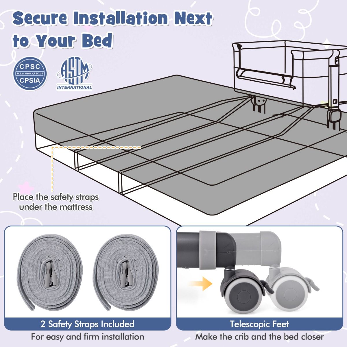 Coast 3-in-1 Baby Bed - Dark Grey - 87 x 63 x 85 cm - Couchette avec matelas - 6 fois ajustable - pliable avec panier de rangement
