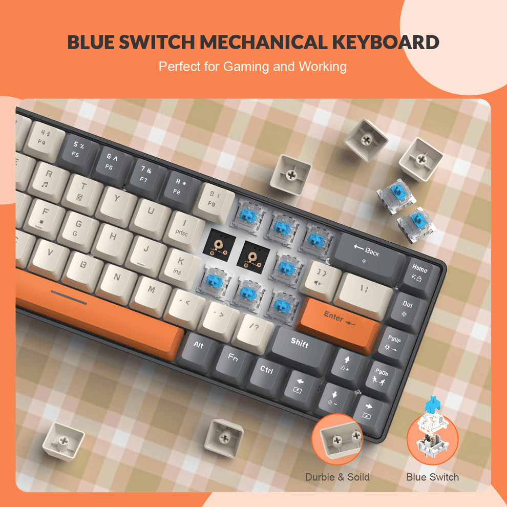 ZIYOULANG Clavier mécanique T8 - 60% Compact- RGB - Interrupteur marron - USB-C