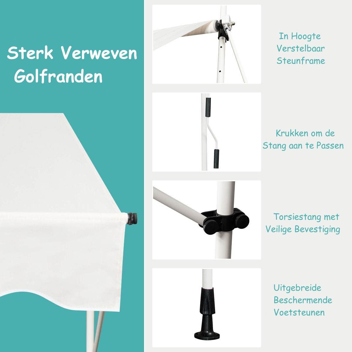 Parasol extensible Coast - Imperméable - Résistant aux UV - Réglable - Largeur 395 cm - Beige