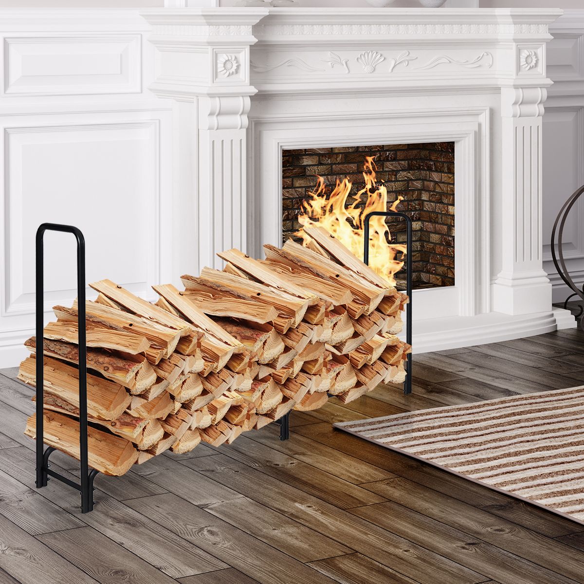 Porte-bois de chauffage Coast avec poignées et socle - Métal - Capacité de charge de 500 kg - 250 x 36 x 122,5 cm - Noir