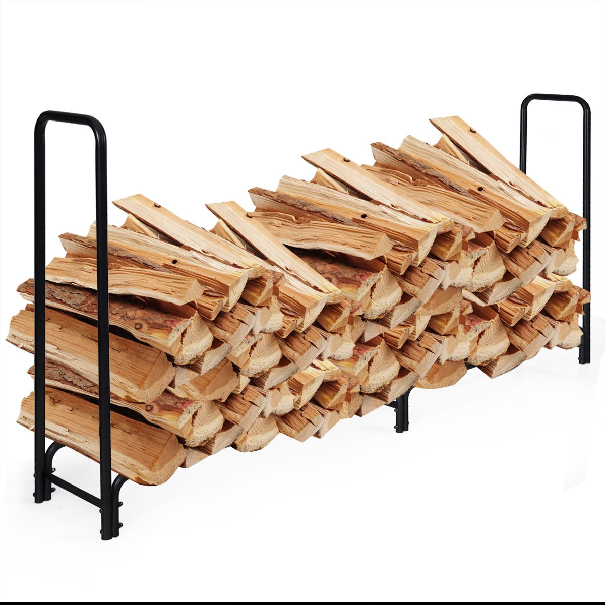 Porte-bois de chauffage Coast avec poignées et socle - Métal - Capacité de charge de 500 kg - 250 x 36 x 122,5 cm - Noir